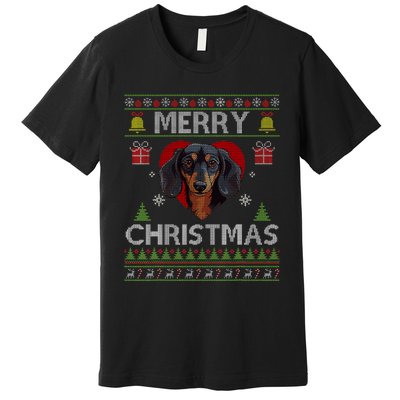 Merry Christmas Dachshund Dog Ugly Sweater Funny Premium T-Shirt