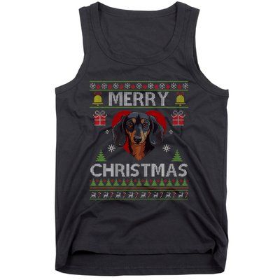 Merry Christmas Dachshund Dog Ugly Sweater Funny Tank Top