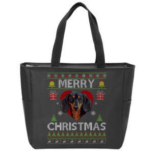 Merry Christmas Dachshund Dog Ugly Sweater Funny Zip Tote Bag