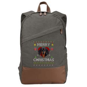 Merry Christmas Dachshund Dog Ugly Sweater Funny Cotton Canvas Backpack