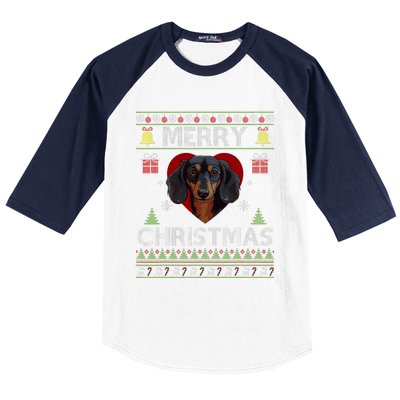 Merry Christmas Dachshund Dog Ugly Sweater Funny Baseball Sleeve Shirt