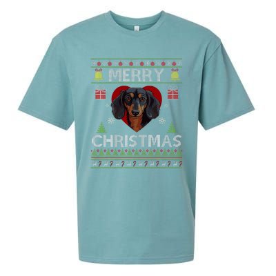 Merry Christmas Dachshund Dog Ugly Sweater Funny Sueded Cloud Jersey T-Shirt