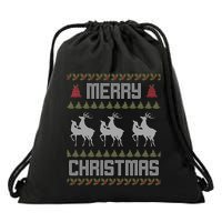 Merry Christmas Deers Humping Funny Holiday Reindeer Drawstring Bag