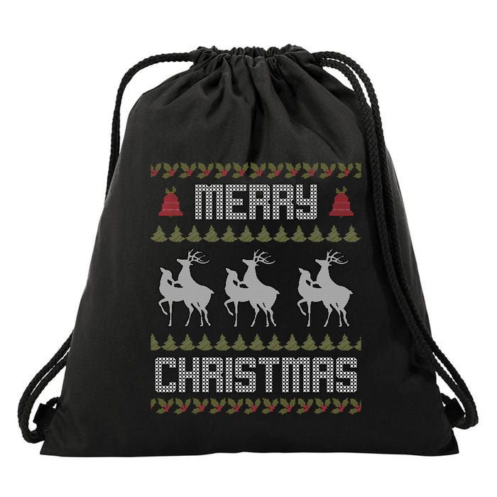 Merry Christmas Deers Humping Funny Holiday Reindeer Drawstring Bag