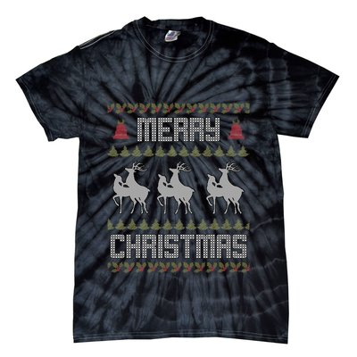 Merry Christmas Deers Humping Funny Holiday Reindeer Tie-Dye T-Shirt