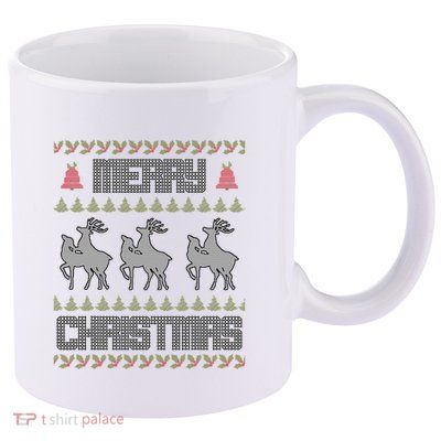 Merry Christmas Deers Humping Funny Holiday Reindeer 11oz C Handle Ceramic Mug