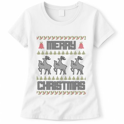 Merry Christmas Deers Humping Funny Holiday Reindeer Womens T-Shirt