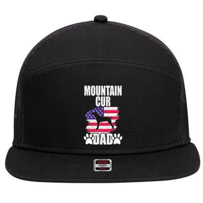 Mountain Cur Dad Dog Lover American Us Flag Premium 7 Panel Mesh Trucker Snapback Hat