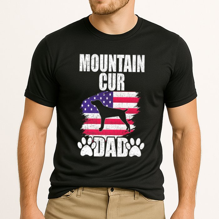 Mountain Cur Dad Dog Lover American Us Flag Premium Cooling Performance Crew T-Shirt