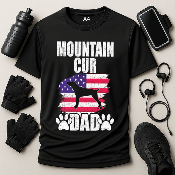 Mountain Cur Dad Dog Lover American Us Flag Premium Cooling Performance Crew T-Shirt