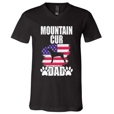 Mountain Cur Dad Dog Lover American Us Flag Premium V-Neck T-Shirt