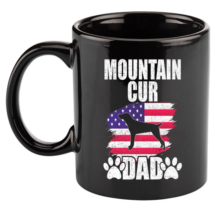 Mountain Cur Dad Dog Lover American Us Flag Premium 11oz C Handle Ceramic Mug