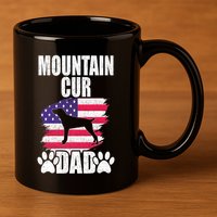 Mountain Cur Dad Dog Lover American Us Flag Premium 11oz C Handle Ceramic Mug
