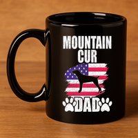 Mountain Cur Dad Dog Lover American Us Flag Premium 11oz C Handle Ceramic Mug