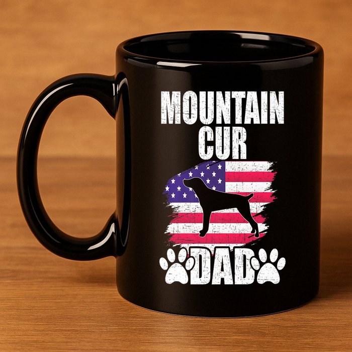 Mountain Cur Dad Dog Lover American Us Flag Premium 11oz C Handle Ceramic Mug