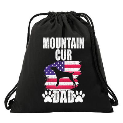 Mountain Cur Dad Dog Lover American Us Flag Premium Drawstring Bag