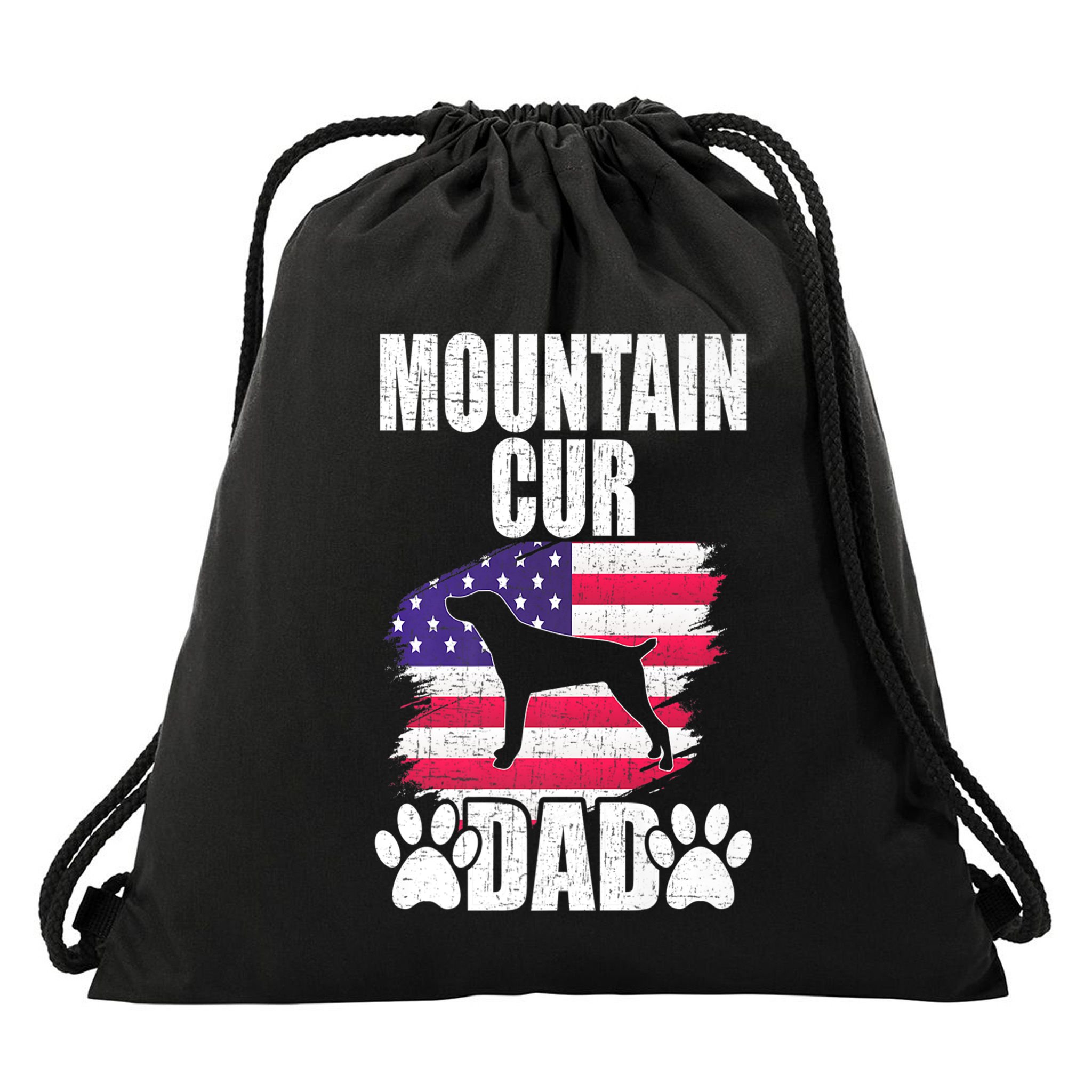 Mountain Cur Dad Dog Lover American Us Flag Premium Drawstring Bag
