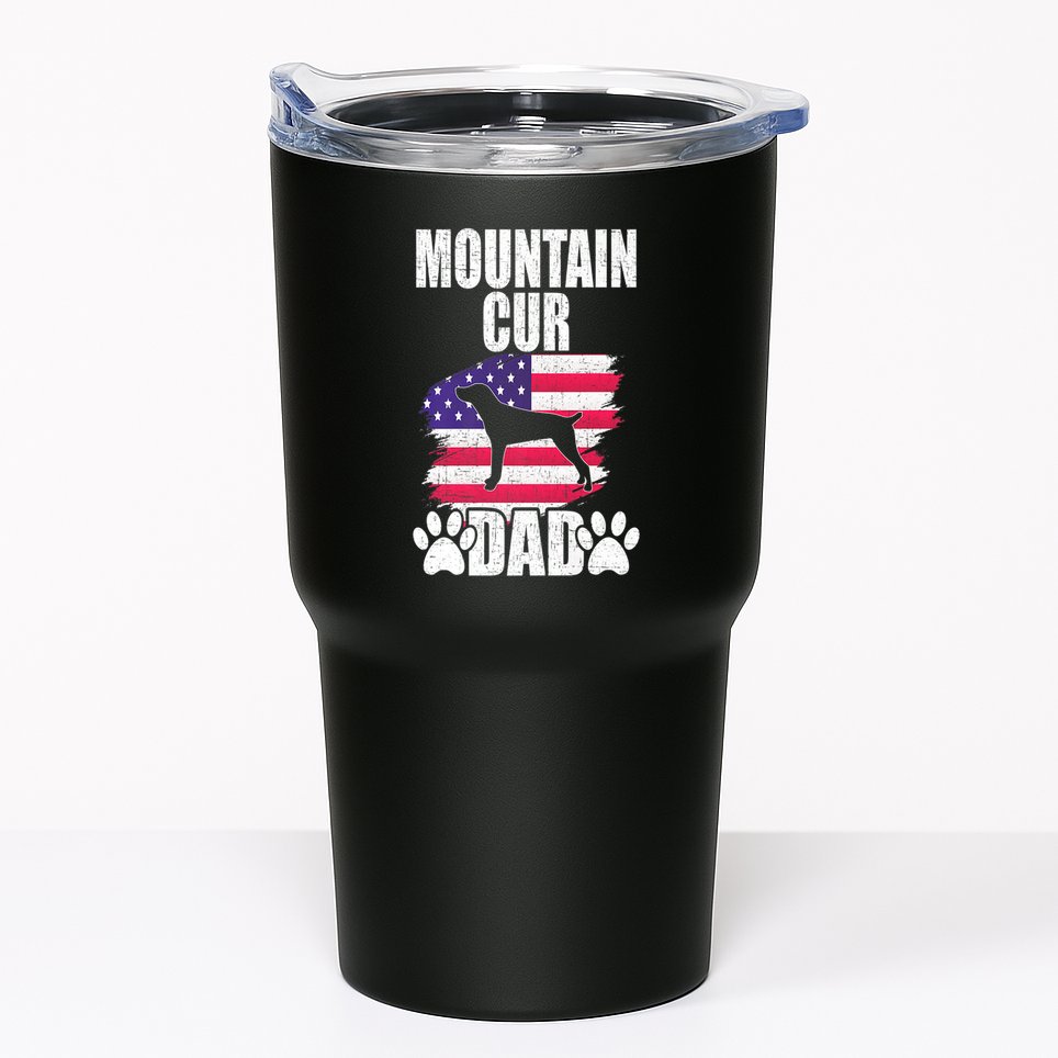Mountain Cur Dad Dog Lover American Us Flag Premium Tumbler