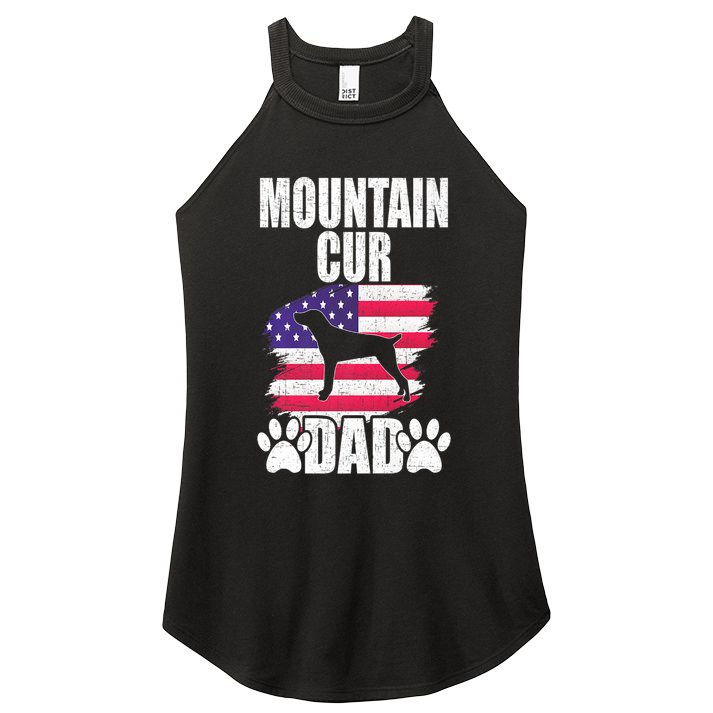 Mountain Cur Dad Dog Lover American Us Flag Premium Women's Perfect Tri Rocker Tank