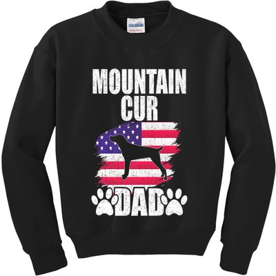 Mountain Cur Dad Dog Lover American Us Flag Premium Kids Sweatshirt