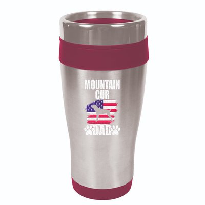 Mountain Cur Dad Dog Lover American Us Flag Premium 16oz Travel Tumbler