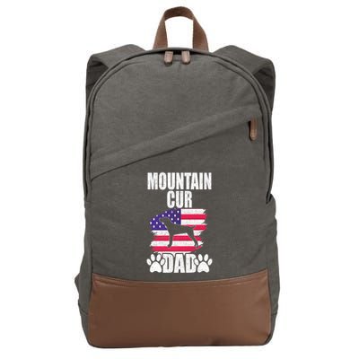 Mountain Cur Dad Dog Lover American Us Flag Premium Cotton Canvas Backpack