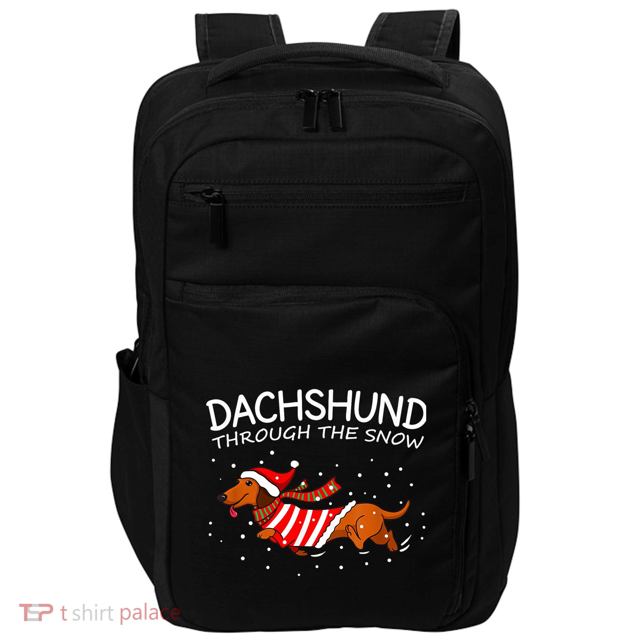 Merry Christmas Dachshund Dog Through The Snow Impact Tech Backpack