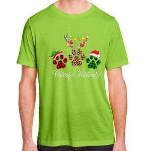 Merry Christmas Dog Paws Lights Buffalo Plaid & Leopard Xmas Adult ChromaSoft Performance T-Shirt