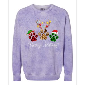 Merry Christmas Dog Paws Lights Buffalo Plaid & Leopard Xmas Colorblast Crewneck Sweatshirt