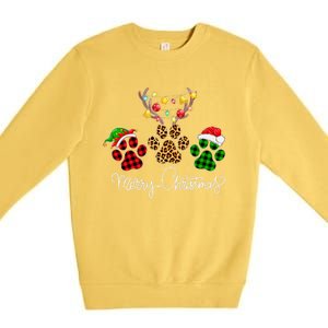 Merry Christmas Dog Paws Lights Buffalo Plaid & Leopard Xmas Premium Crewneck Sweatshirt