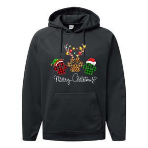 Merry Christmas Dog Paws Lights Buffalo Plaid & Leopard Xmas Performance Fleece Hoodie