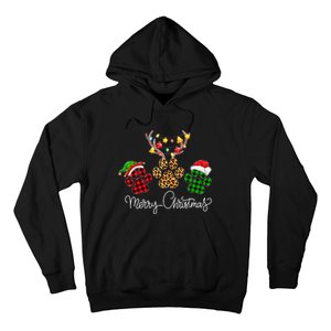 Merry Christmas Dog Paws Lights Buffalo Plaid & Leopard Xmas Hoodie