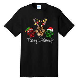 Merry Christmas Dog Paws Lights Buffalo Plaid & Leopard Xmas Tall T-Shirt