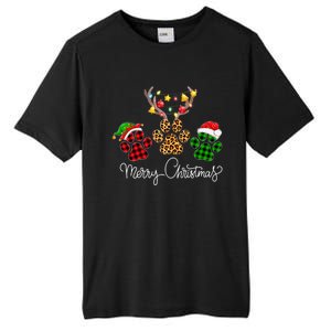 Merry Christmas Dog Paws Lights Buffalo Plaid & Leopard Xmas Tall Fusion ChromaSoft Performance T-Shirt