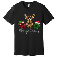 Merry Christmas Dog Paws Lights Buffalo Plaid & Leopard Xmas Premium T-Shirt