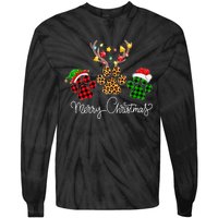 Merry Christmas Dog Paws Lights Buffalo Plaid & Leopard Xmas Tie-Dye Long Sleeve Shirt