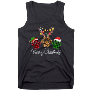 Merry Christmas Dog Paws Lights Buffalo Plaid & Leopard Xmas Tank Top