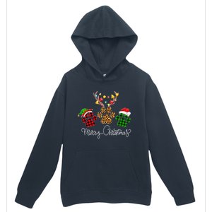 Merry Christmas Dog Paws Lights Buffalo Plaid & Leopard Xmas Urban Pullover Hoodie