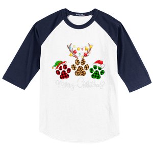 Merry Christmas Dog Paws Lights Buffalo Plaid & Leopard Xmas Baseball Sleeve Shirt