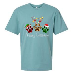 Merry Christmas Dog Paws Lights Buffalo Plaid & Leopard Xmas Sueded Cloud Jersey T-Shirt