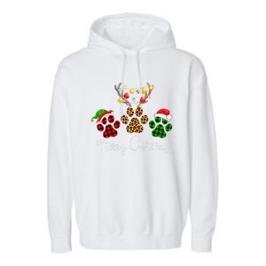 Merry Christmas Dog Paws Lights Buffalo Plaid & Leopard Xmas Garment-Dyed Fleece Hoodie