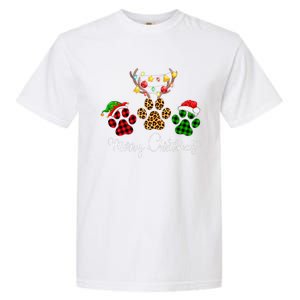 Merry Christmas Dog Paws Lights Buffalo Plaid & Leopard Xmas Garment-Dyed Heavyweight T-Shirt