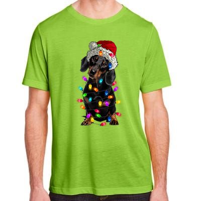 Merry Christmas Dachshund Santa Hat Lights Xmas Cute Gift Adult ChromaSoft Performance T-Shirt