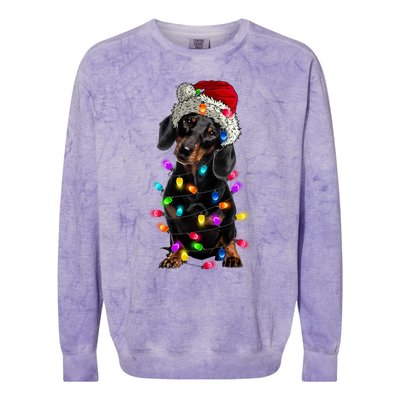 Merry Christmas Dachshund Santa Hat Lights Xmas Cute Gift Colorblast Crewneck Sweatshirt