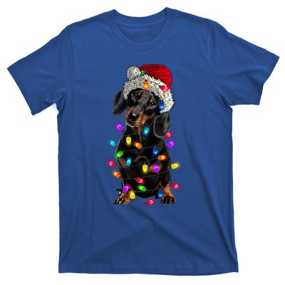 Merry Christmas Dachshund Santa Hat Lights Xmas Cute Gift T-Shirt