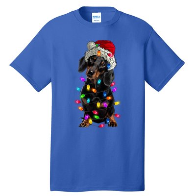 Merry Christmas Dachshund Santa Hat Lights Xmas Cute Gift Tall T-Shirt