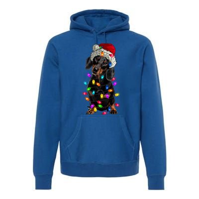 Merry Christmas Dachshund Santa Hat Lights Xmas Cute Gift Premium Hoodie