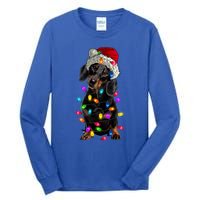 Merry Christmas Dachshund Santa Hat Lights Xmas Cute Gift Tall Long Sleeve T-Shirt