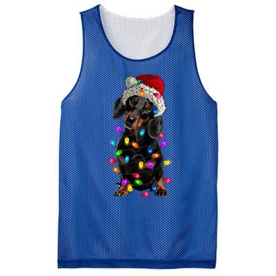 Merry Christmas Dachshund Santa Hat Lights Xmas Cute Gift Mesh Reversible Basketball Jersey Tank