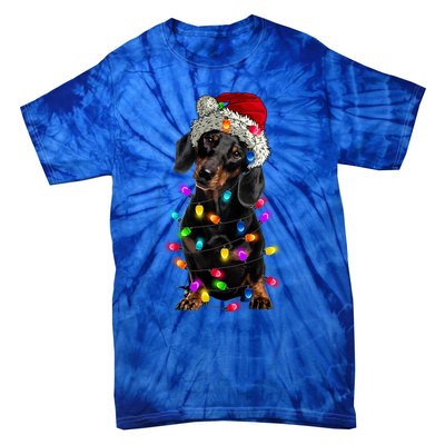 Merry Christmas Dachshund Santa Hat Lights Xmas Cute Gift Tie-Dye T-Shirt